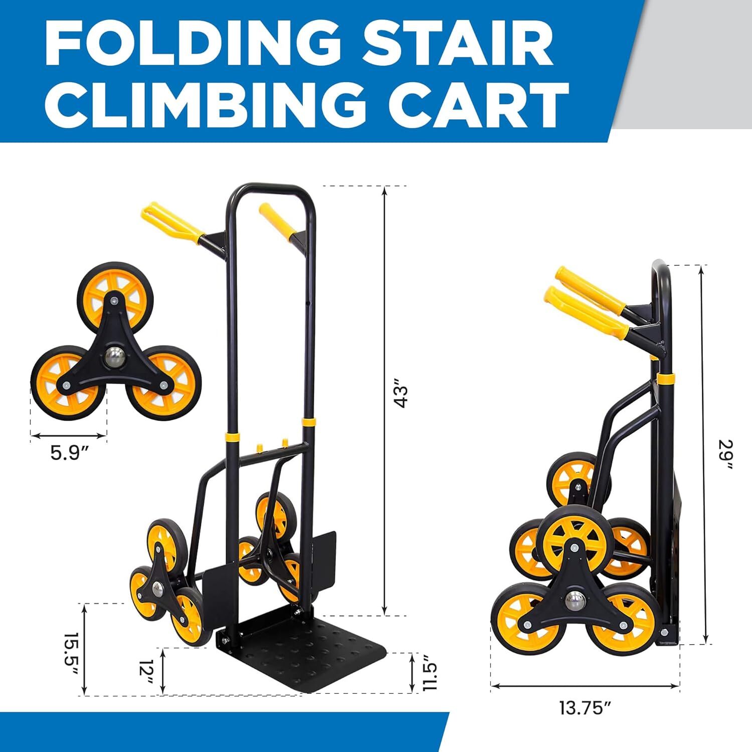 330Lbs Stair Climbing Cart Heavy Duty Hand Truck Dolly with Telescoping Handle - Image 2
