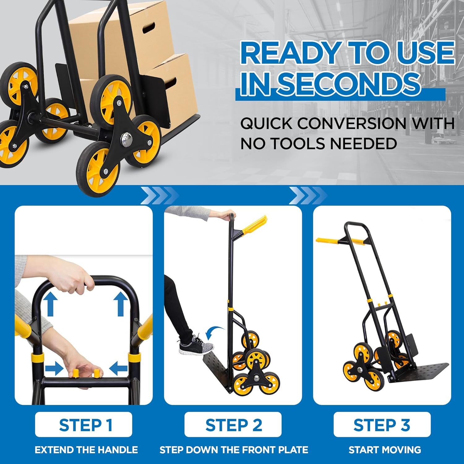 330Lbs Stair Climbing Cart Heavy Duty Hand Truck Dolly with Telescoping Handle - Image 3