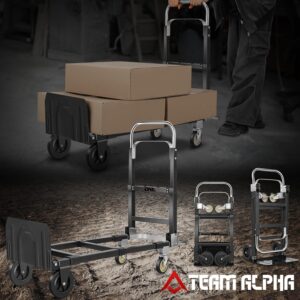 2-in-1 660LBS Black Adjustable Folding Convertible Hand Truck Trolley Dolly Cart