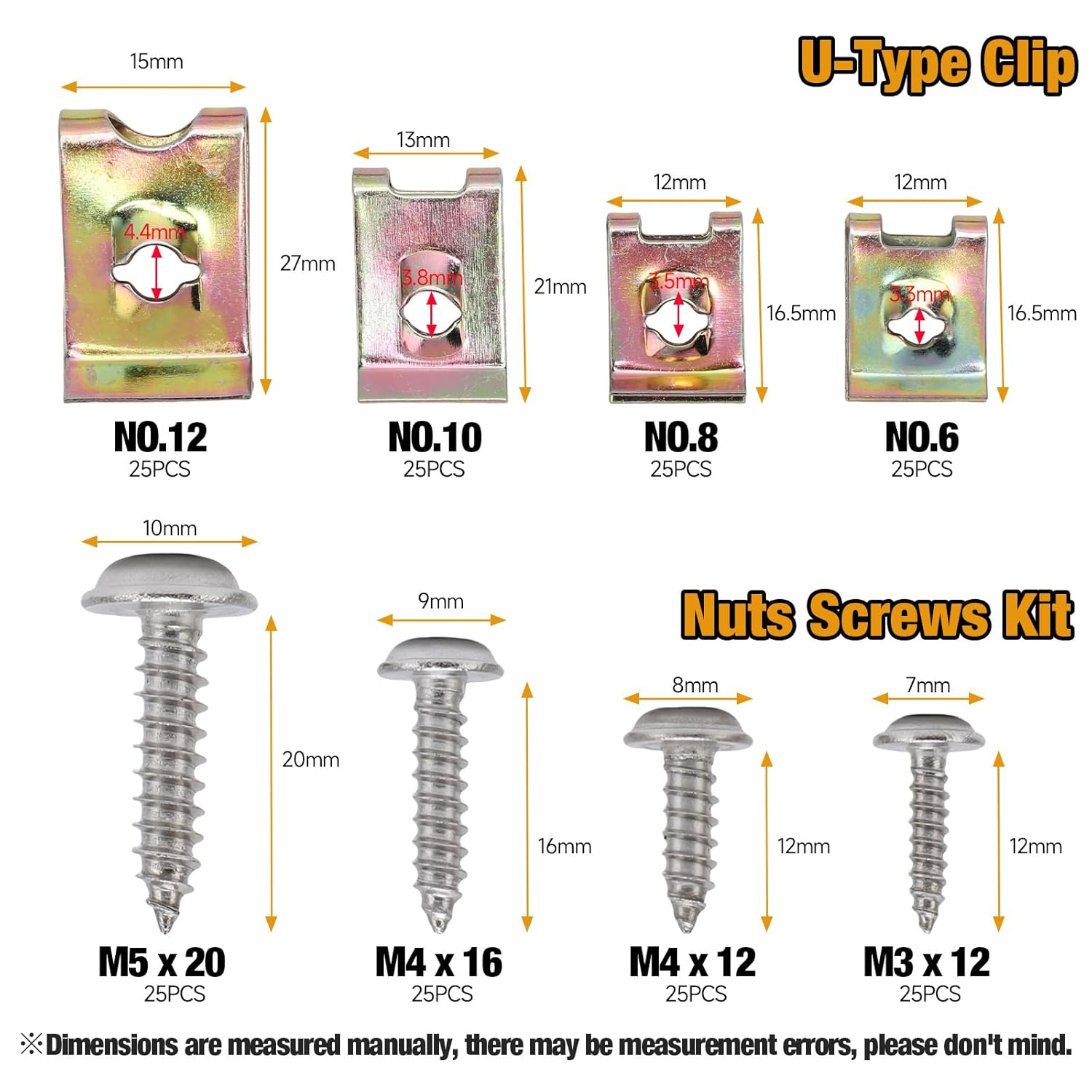 200PCS Car U‑Clips with Screw Assortment Kit, Automotive Screws and Clips, 6/8/1 - Image 2