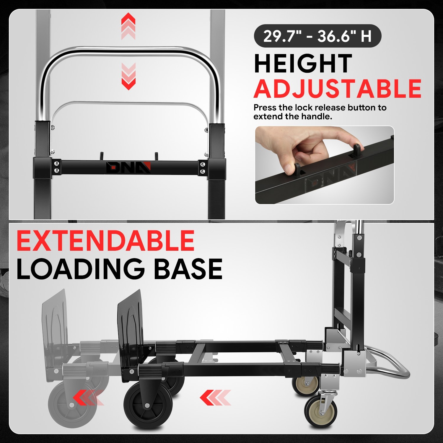 2-in-1 660LBS Black Adjustable Folding Convertible Hand Truck Trolley Dolly Cart - Image 3