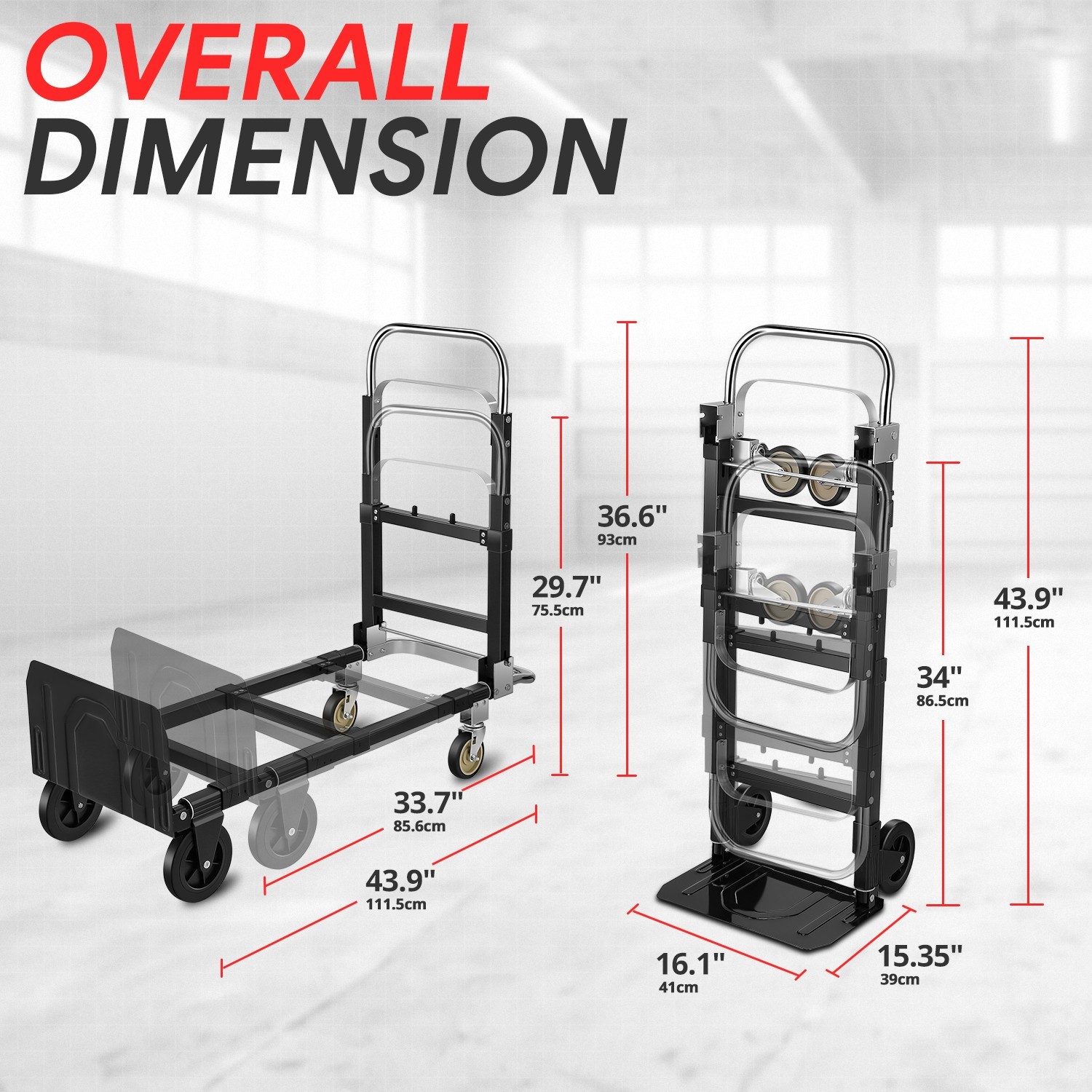 2-in-1 660LBS Black Adjustable Folding Convertible Hand Truck Trolley Dolly Cart - Image 5