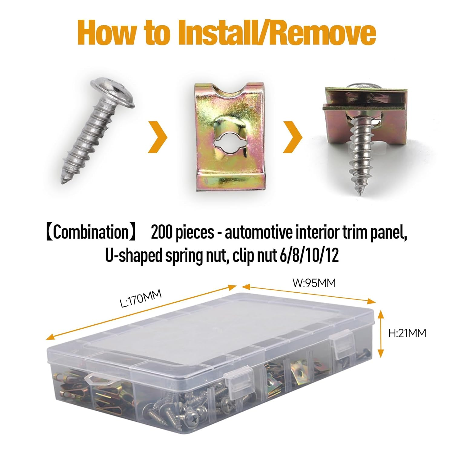 200PCS Car U‑Clips with Screw Assortment Kit, Automotive Screws and Clips, 6/8/1 - Image 3