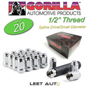 (20) Gorilla Small Diameter Lug Nuts, 1/2" Thread, Chrome, Spline, K5CS-0012GR