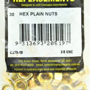NEW: CHAMPION HEX PLAIN NUTS UNC - HIGH TENSILE - 3/8" - C370-19 - 30 PACK