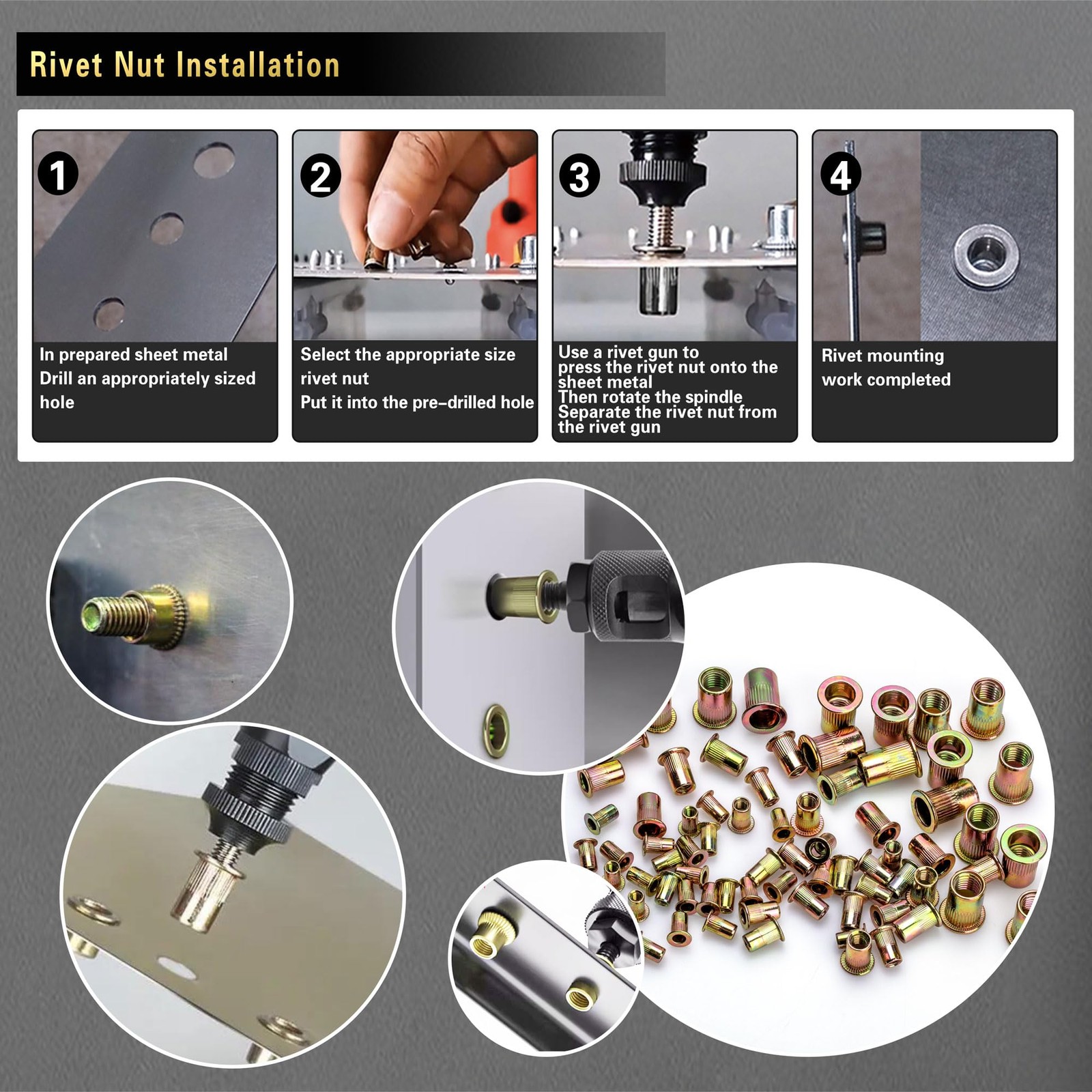 Pressure Rivet Nut Tool Kit, 430Pcs Metric Set for Automotive & Furniture - Image 4