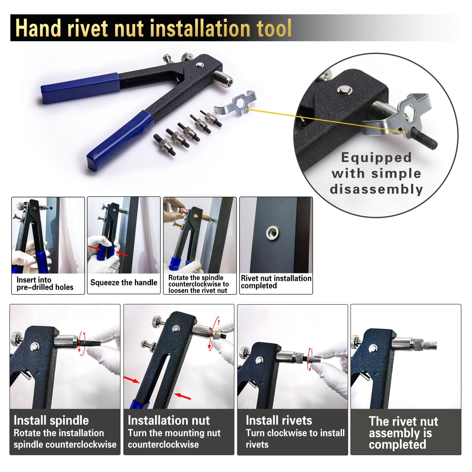 Pressure Rivet Nut Tool Kit, 430Pcs Metric Set for Automotive & Furniture - Image 5