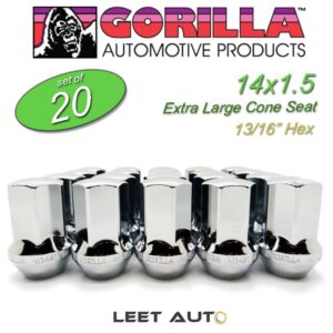 (20pc.) Gorilla Lug Nuts, Factory Style Bulge, 14mm x 1.50, Chrome, 61148FS
