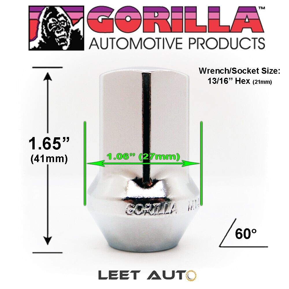 (20pc.) Gorilla Lug Nuts, Factory Style Bulge, 14mm x 1.50, Chrome, 61148FS - Image 2