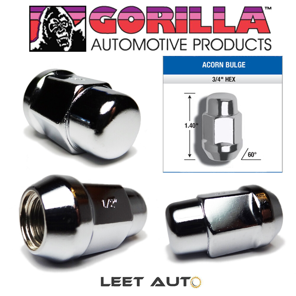 (20pc.) Gorilla Lug Nuts, 1/2" Thread, 3/4" Hex 19mm, Bulge Acorn, Chrome, 41188 - Image 2