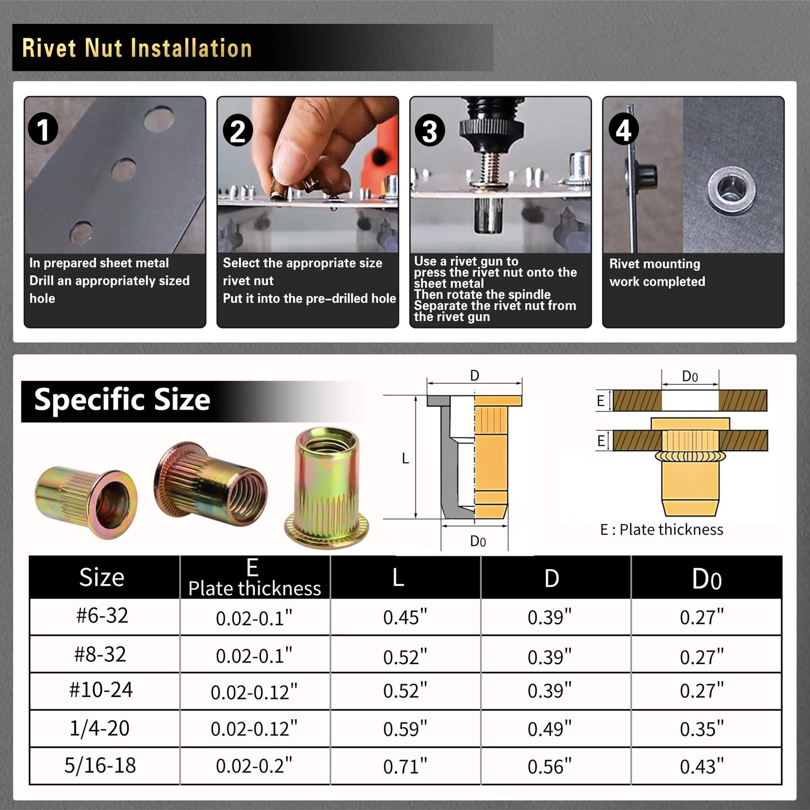 Rivet Nut Tool Kit 430pcs SAE Sizes for Automotive, Marine, Industrial Use - Image 4