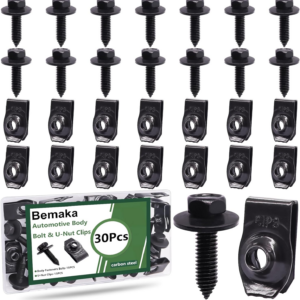 30PCS Automotive Fender Bolts U Nut Clips Kit for Bumper Splash Shield