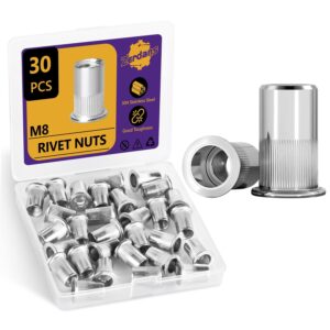 M8 Rivet Nuts 30PCS Stainless Steel Flat Head Inserts for Automotive Furniture