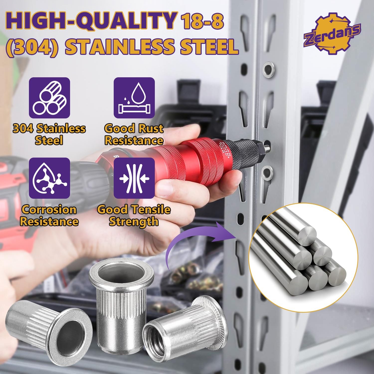 M8 Rivet Nuts 30PCS Stainless Steel Flat Head Inserts for Automotive Furniture - Image 2