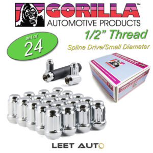 (24) Gorilla Small Diameter Lug Nuts, 1/2" Thread, Chrome, Spline, K6CS-0012GR