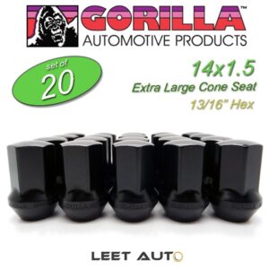 (20) Gorilla Lug Nuts, Factory Style Bulge, 14mm x 1.50, Black, 14x1.5 61148FSBC