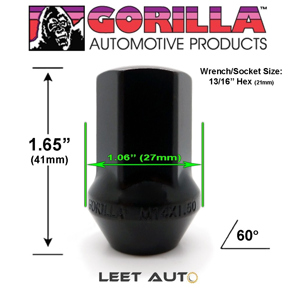 (20) Gorilla Lug Nuts, Factory Style Bulge, 14mm x 1.50, Black, 14x1.5 61148FSBC - Image 2