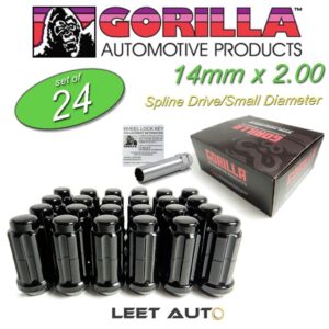 (24) Gorilla Lug Nuts, 14mm x 2.00, Black, Spline Drive, Duplex, K6TS-14200BGR