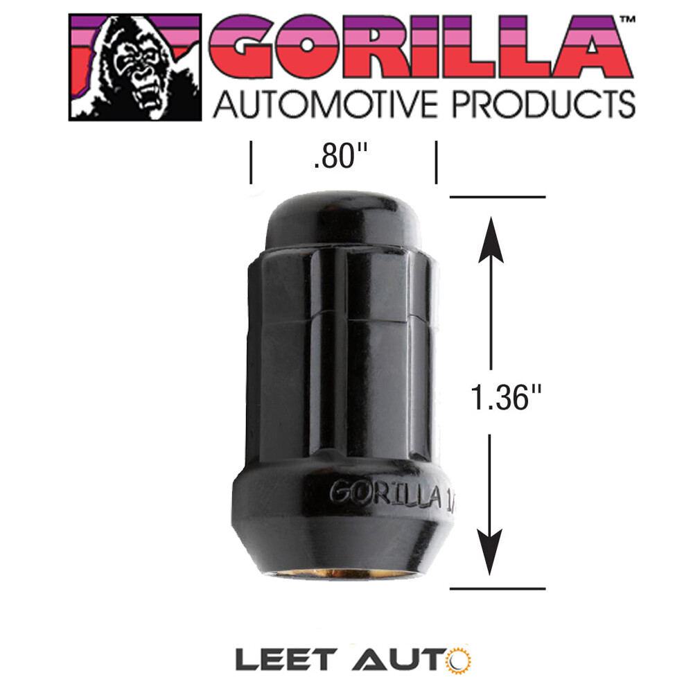 (20) Gorilla Small Diameter Lug Nuts, 1/2" Thread, Black, Spline, K5CS-00012BGR - Image 2