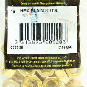 NEW: CHAMPION HEX PLAIN NUTS UNC - HIGH TENSILE - 7/16" - C370-20 - 15 PACK