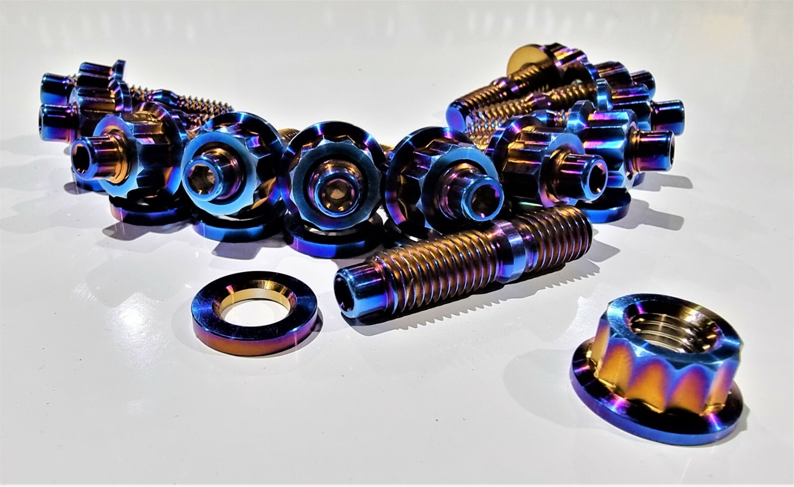 12 X GRADE 5 TITANIUM M8 X 1.25 AUTOMOTIVE, INTAKE, EXHAUST STUD NUT AND WASHER