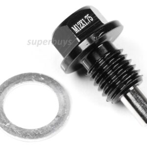Black M12 x 1.75mm Magnetic Sump Drain Plug Oil Screw Universal Car Automotive