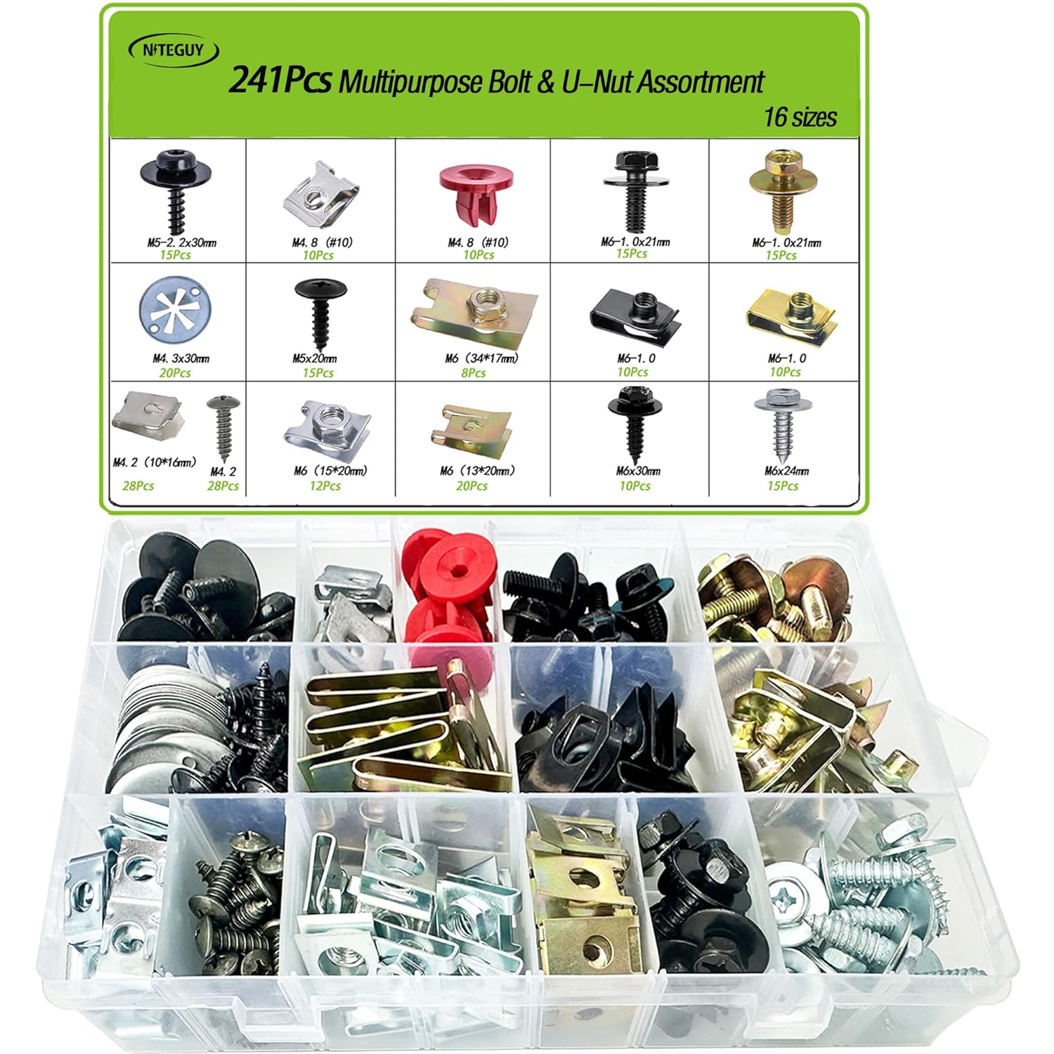 241 Pcs Automotive Retainer Clips Hex Bolts Body Multipurpose Bolt & U-Nut Kit A - Image 2