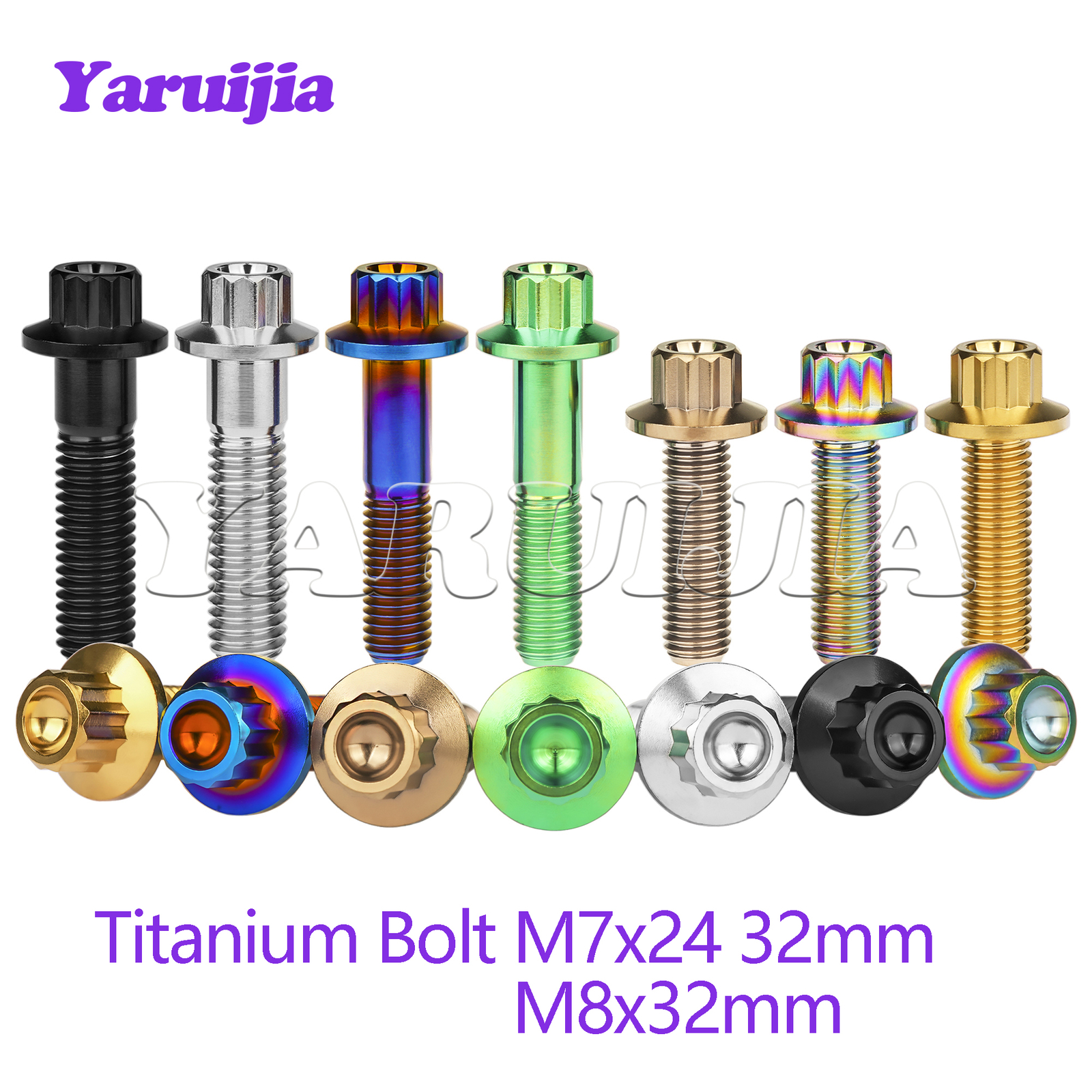 Titanium Bolt M7/M8x24 32mm Flange 12-Point Screw for Automotive Wheel Split Rim