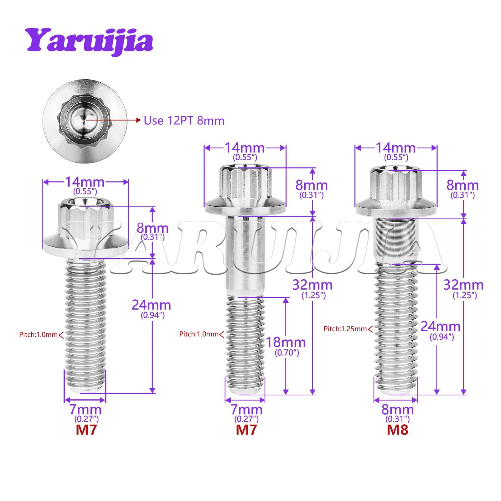 Titanium Bolt M7/M8x24 32mm Flange 12-Point Screw for Automotive Wheel Split Rim - Image 2