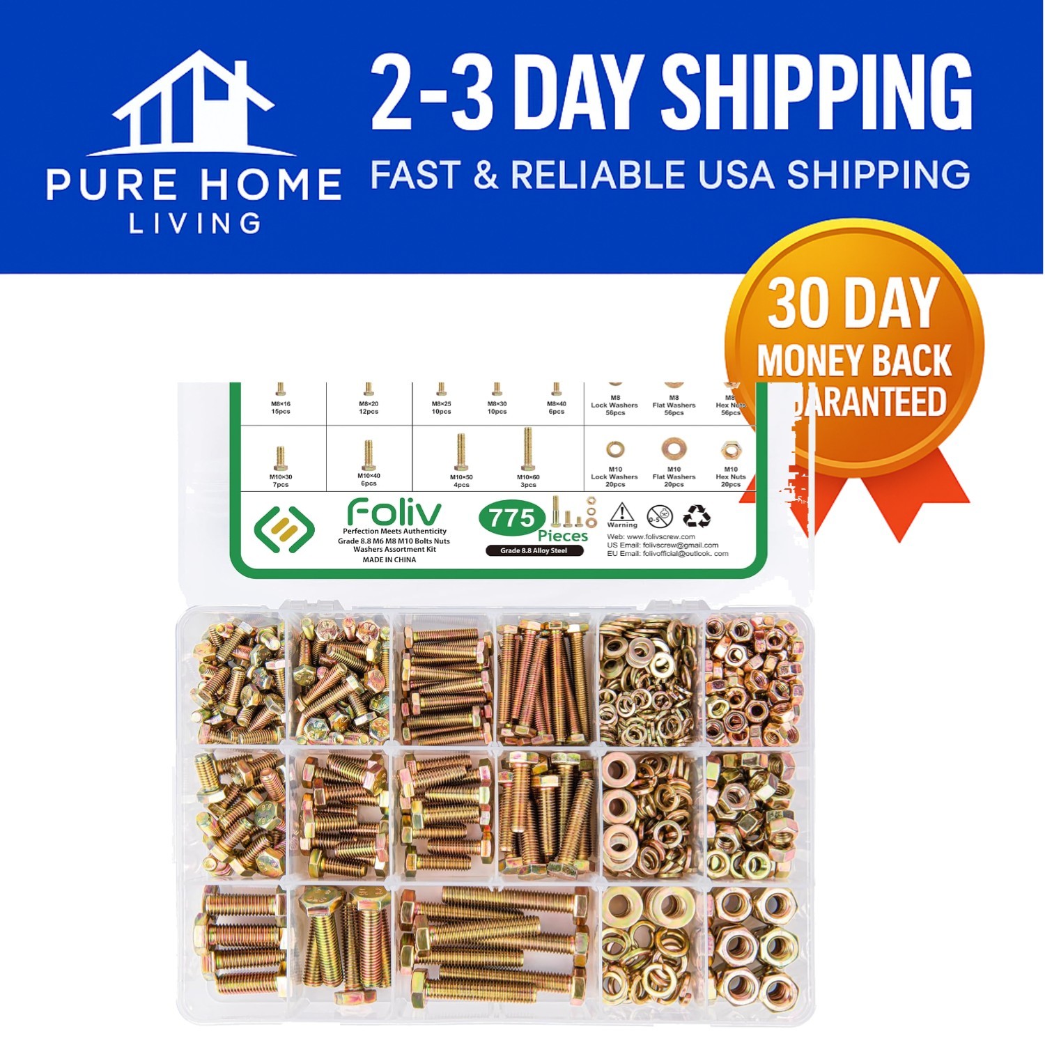 Luxury 775PCS Alloy Steel Grade 8.8 Bolts and Nuts - Perfect for Automotive Use
