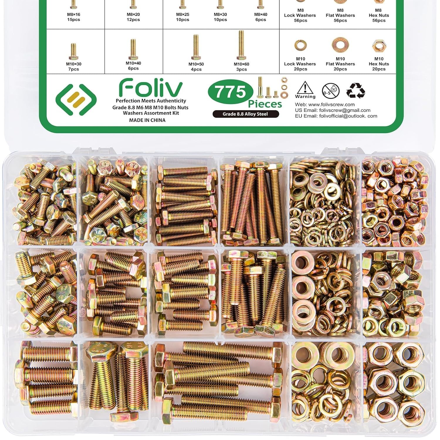 Luxury 775PCS Alloy Steel Grade 8.8 Bolts and Nuts - Perfect for Automotive Use - Image 3