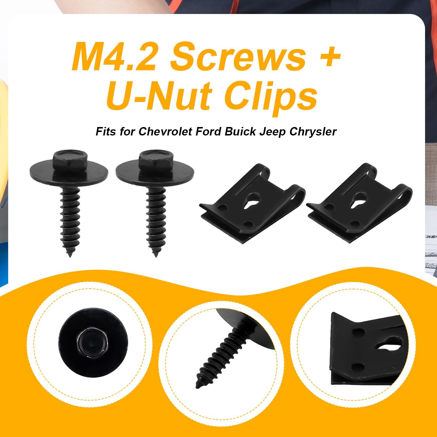 20 Sets M4.2 Universal Fender Liner Screws and U-Nut Kit, Automotive Body... - Image 4