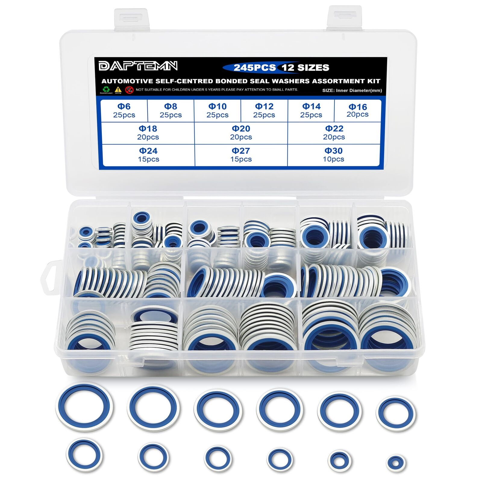 245PCS Metric Bonded Seal Dowty Washer NBR Zinc-Plated Automotive Self-Centre...