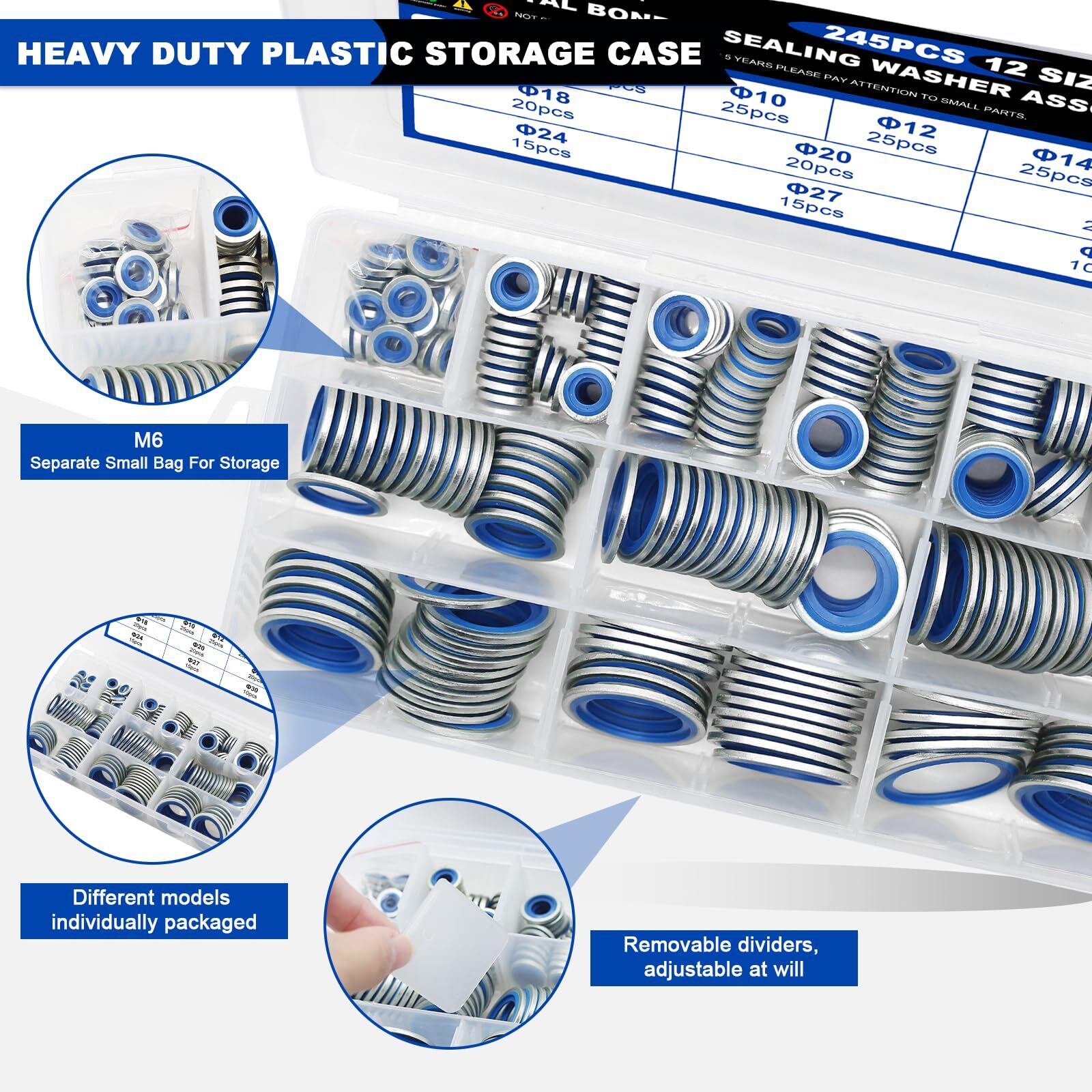 245PCS Metric Bonded Seal Dowty Washer NBR Zinc-Plated Automotive Self-Centre... - Image 5
