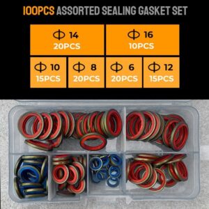 100Pc Bonded Seal Gasket Washers Automotive Washers Zinc Plated Assortment M6-16