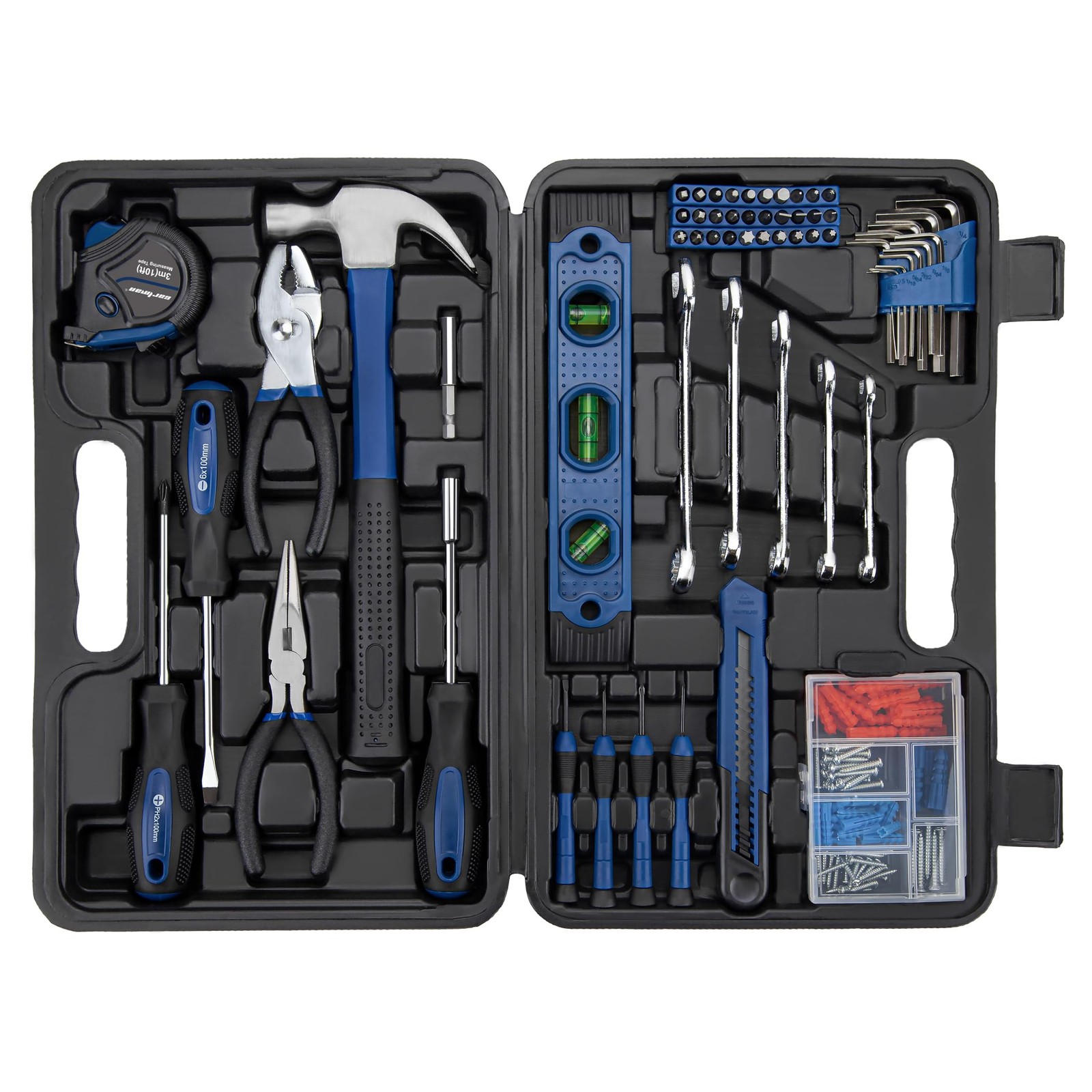 General Hand Tool Kit with Plastic Toolbox Automotive Wrench Set
