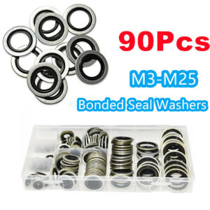 90Pcs Bonded Seal Gasket Washers Automotive Washers Zinc Plated Assortment