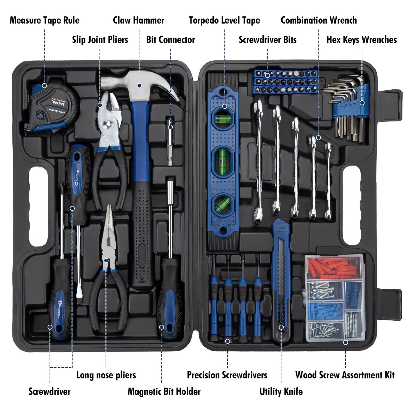 General Hand Tool Kit with Plastic Toolbox Automotive Wrench Set - Image 2