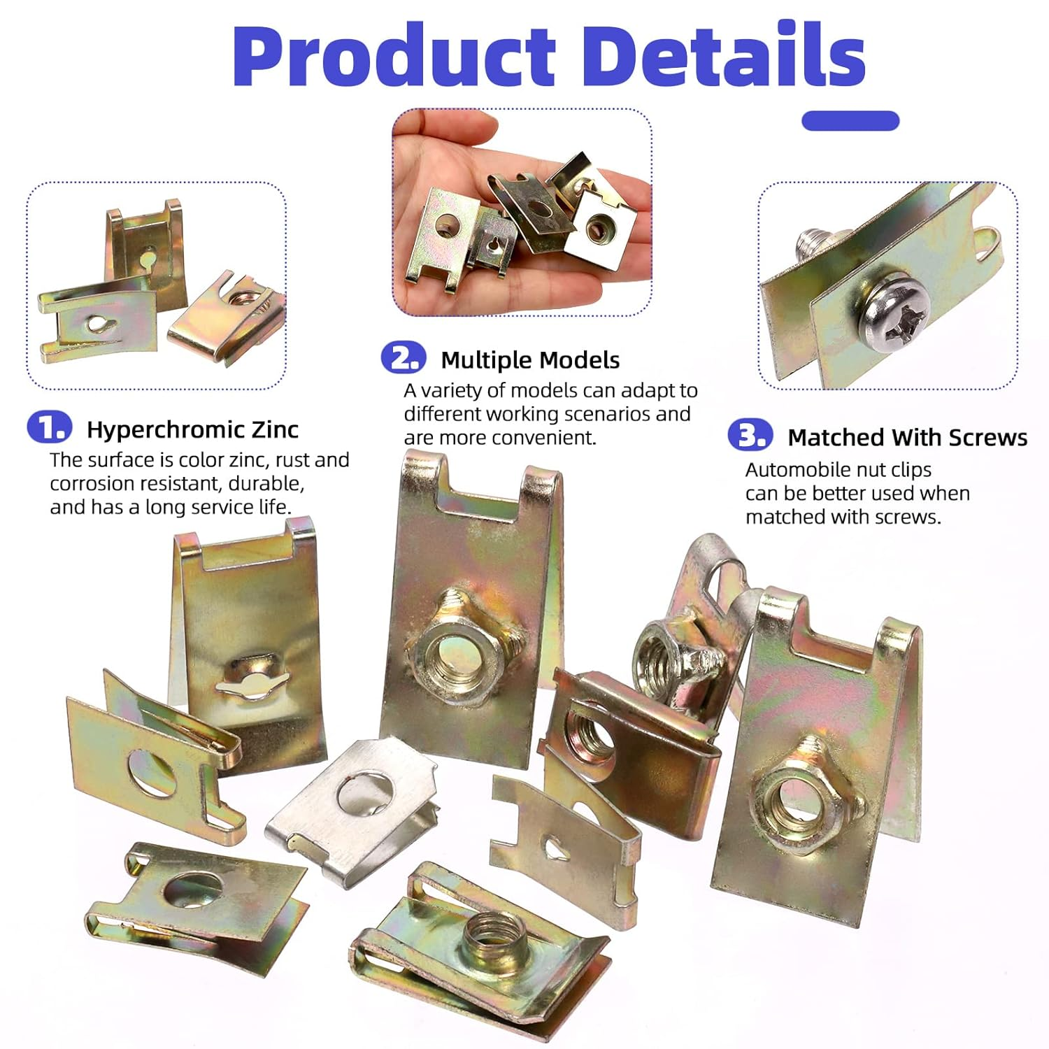 183Pcs 11 Sizes Automotive U-Clips & Screws Assortment Kit, U-Style Clip-On Nuts - Image 5