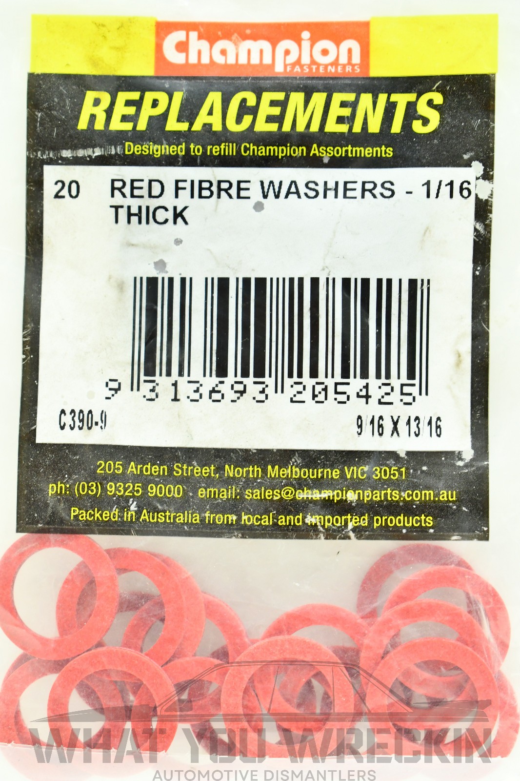 NEW: CHAMPION RED FIBRE WASHERS - 1/16" THICK - 9/16" x 13/16" - C390-9 20 PACK