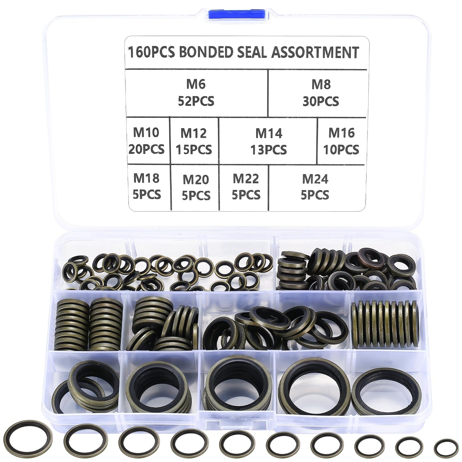 160 Pcs Self-Centered Bonded Seal Oil Washers Gasket for Plumbing Automotive