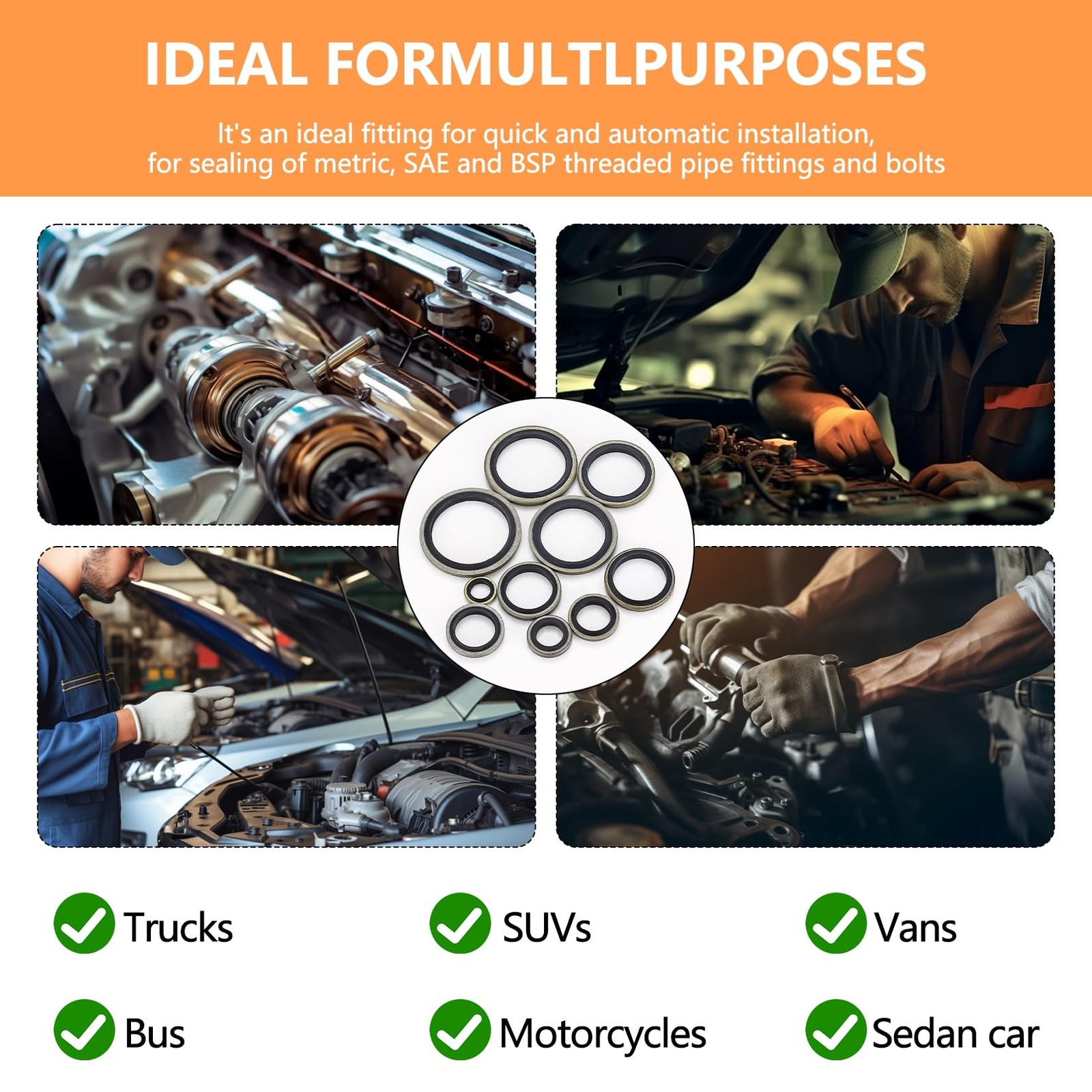 160 Pcs Self-Centered Bonded Seal Oil Washers Gasket for Plumbing Automotive - Image 5