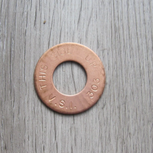 large Copper Brass Coated Washer 1-1/2" O.D. 5/8" I.D. old automotive 1/16" wide