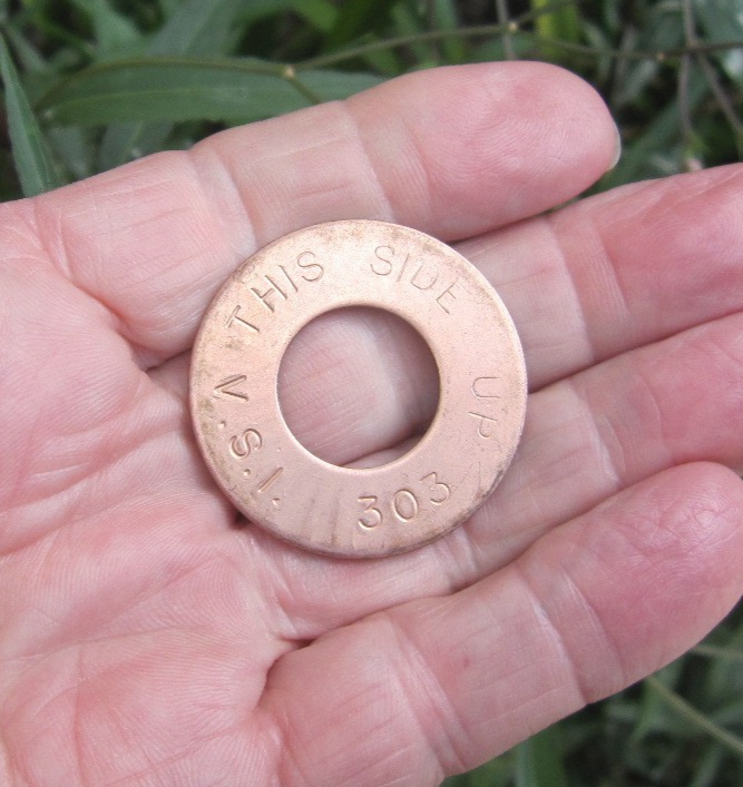 large Copper Brass Coated Washer 1-1/2" O.D. 5/8" I.D. old automotive 1/16" wide - Image 3
