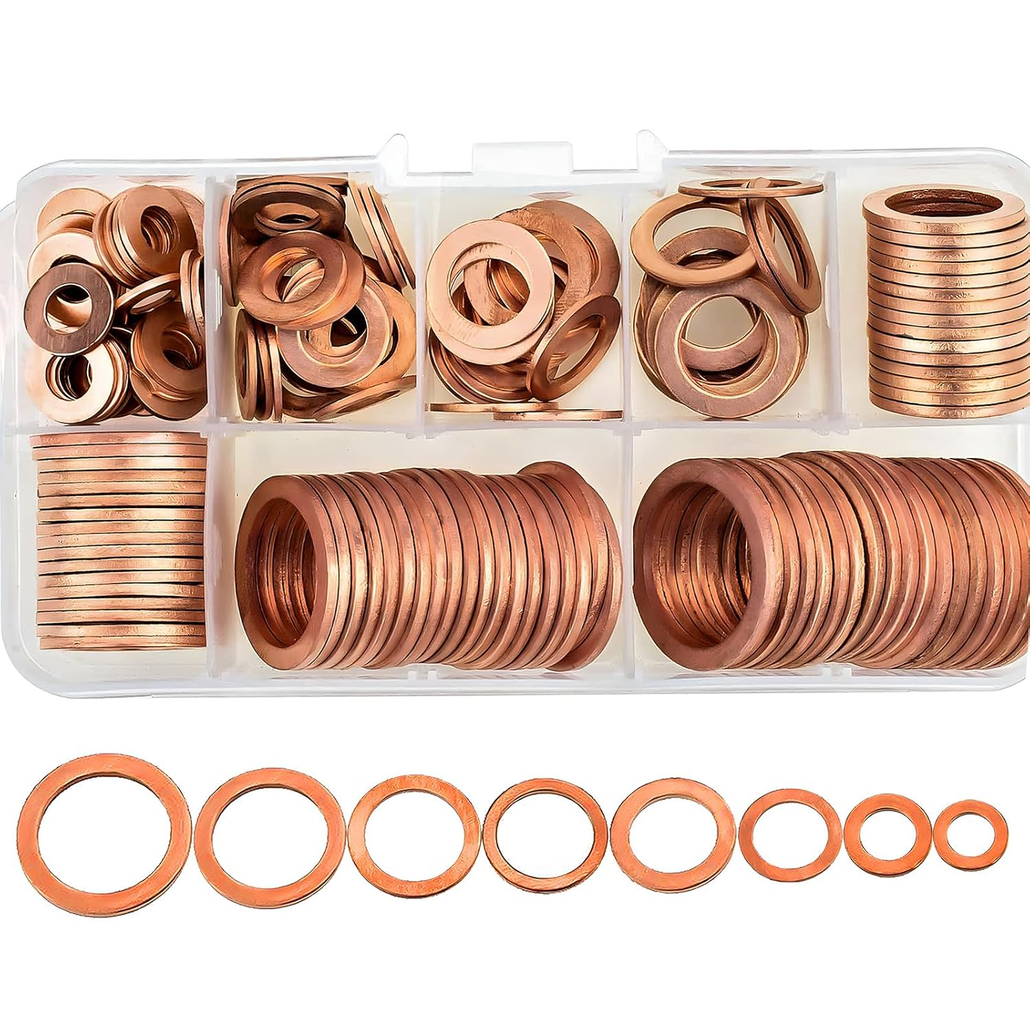 150PCS Copper Washers Kit 8 Sizes Metric Sealing Flats for Automotive Fuel Line,