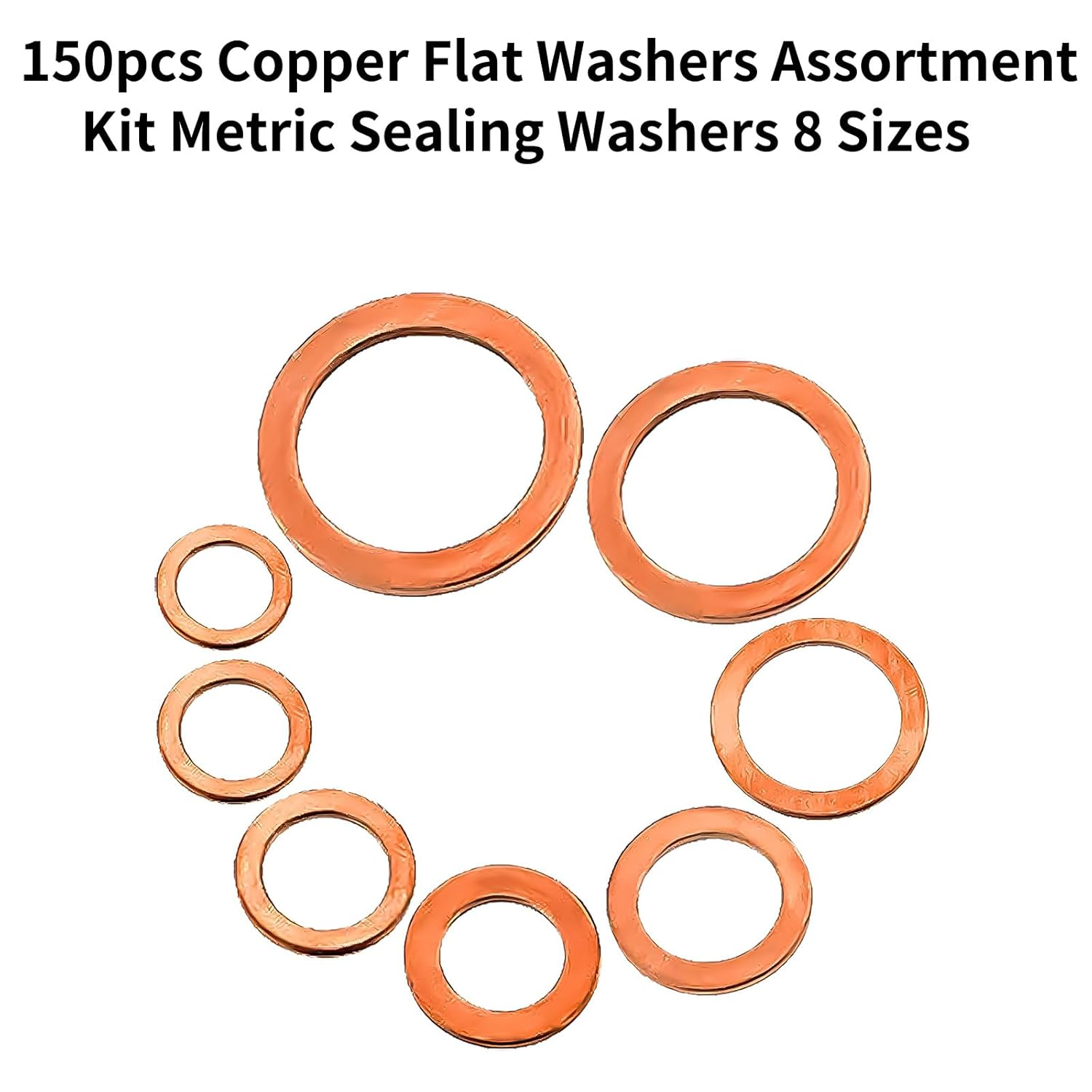 150PCS Copper Washers Kit 8 Sizes Metric Sealing Flats for Automotive Fuel Line, - Image 5