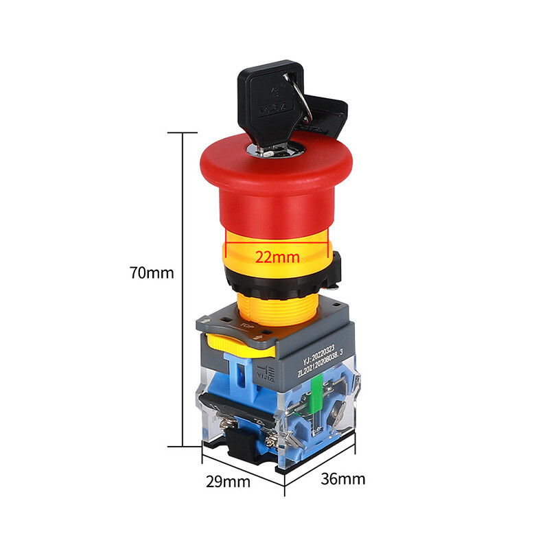 22mm Emergency Stop Key Switch with 2 Keys Latching Security Lock On/Off 10A - Image 3