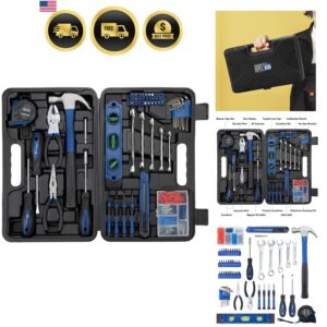 Hand Tool Set with Storage Case Automotive Wrench Screwdriver Pliers Blue