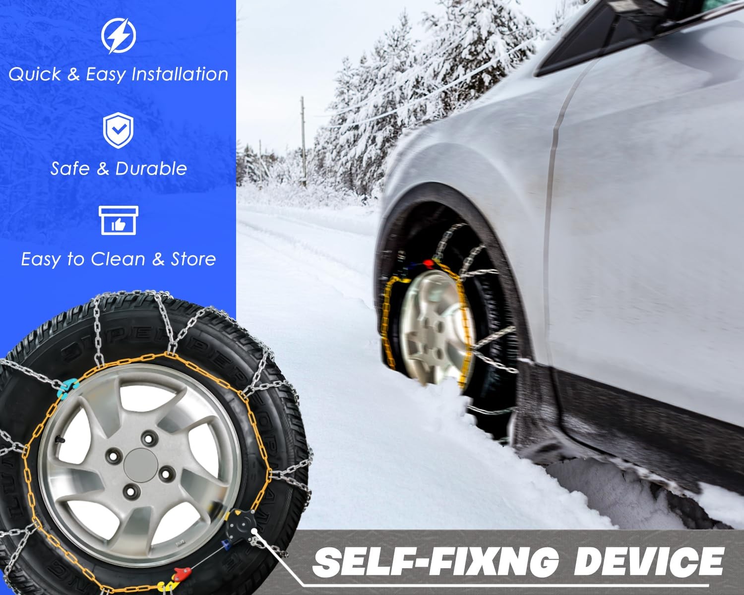 Snow-Chains Auto Fixing 1 Min Quick Fit Easy Installation Tire-Chains, Portable - Image 2
