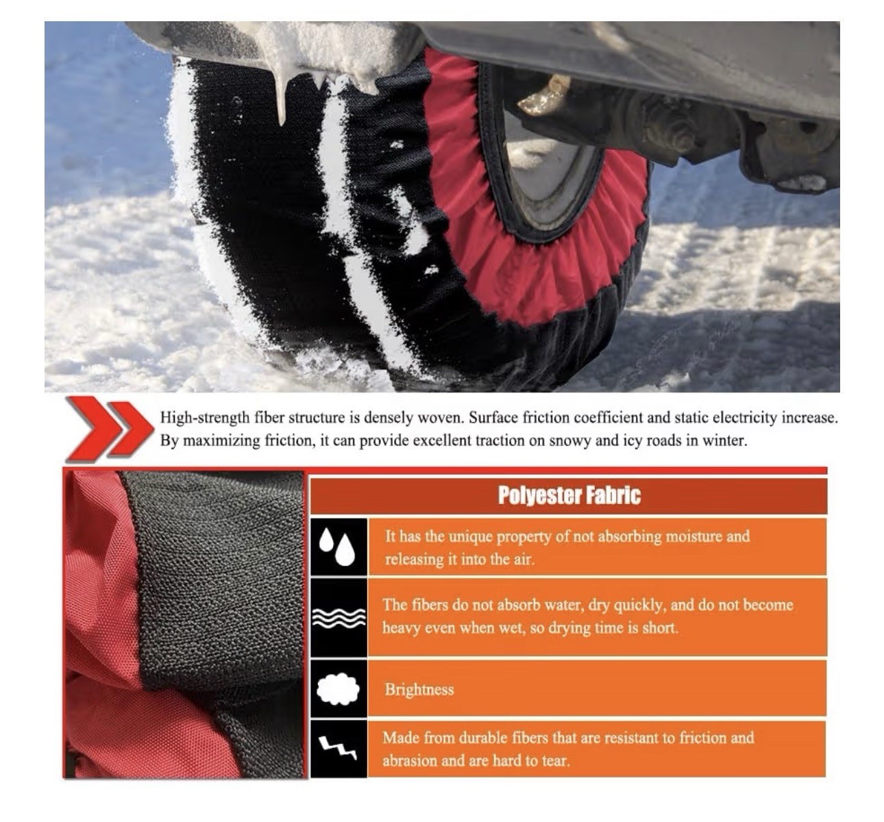 Automotive Snow Socks Tire Chains-Tire Snow Socks for Car truck SUV (KE73) - Image 3